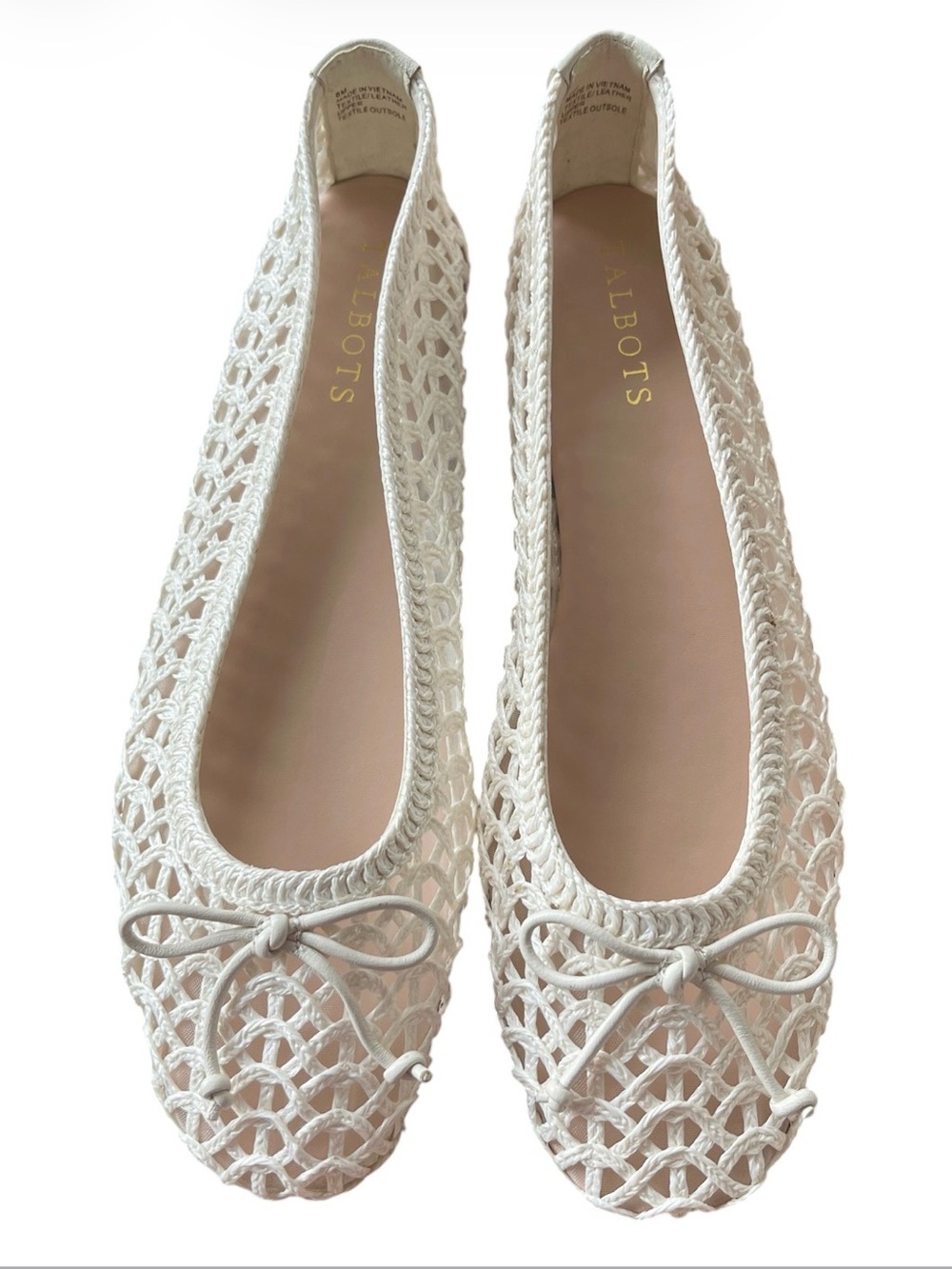 Talbots Ivory Woven Crochet Ballet Flats Bow Shoes 8M NWOT